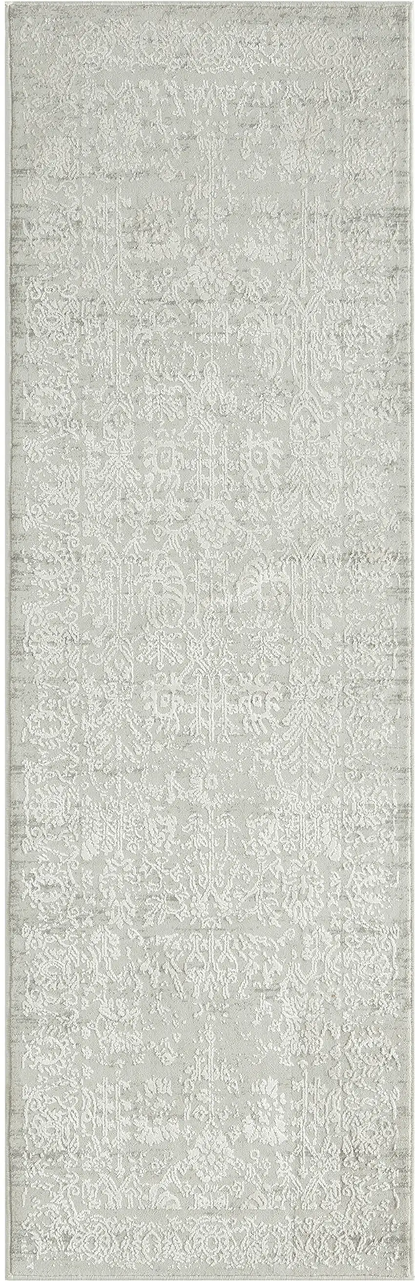 2' X 6' Ivory And Gray Floral Stain Resistant Area Rug Photo 2