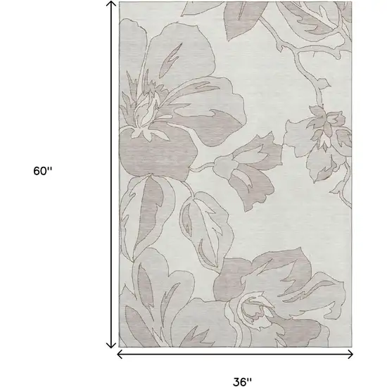 Ivory And Gray Floral Washable Area Rug With UV Protection Photo 3
