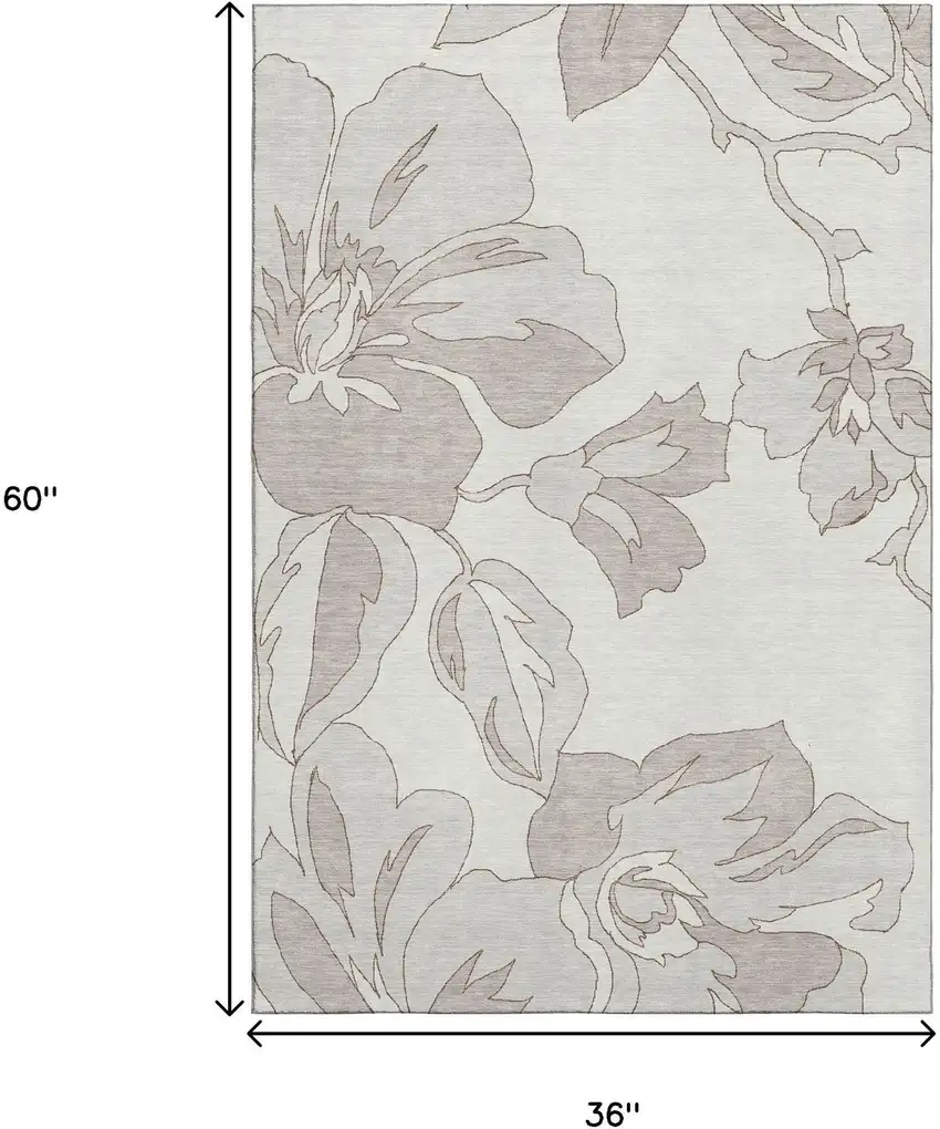 Ivory And Gray Floral Washable Area Rug With UV Protection Photo 3