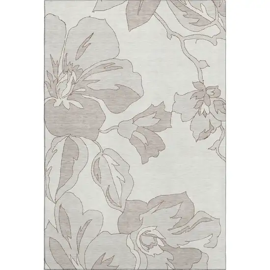 Ivory And Gray Floral Washable Area Rug With UV Protection Photo 1