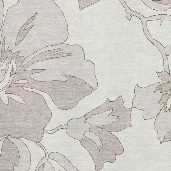 Ivory And Gray Floral Washable Area Rug With UV Protection Photo 3