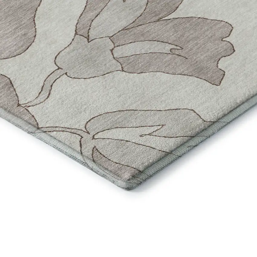 Ivory And Gray Floral Washable Area Rug With UV Protection Photo 8