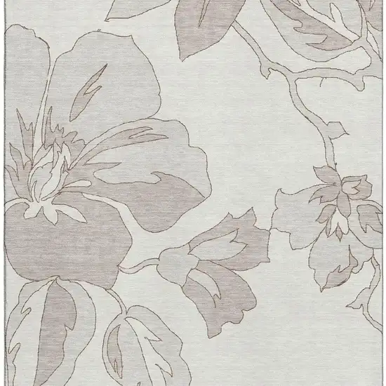 Ivory And Gray Floral Washable Area Rug With UV Protection Photo 4