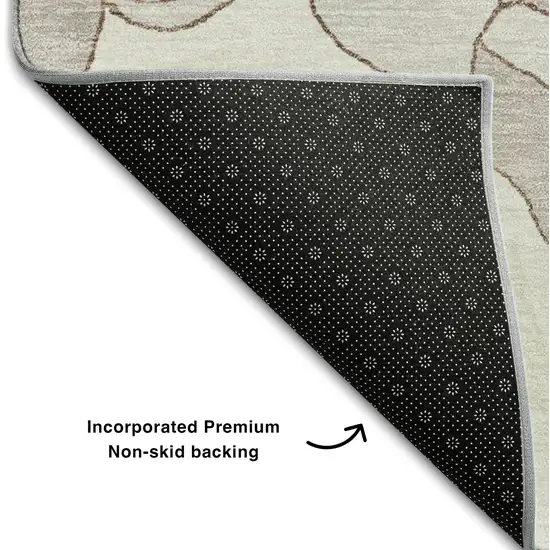 Ivory And Gray Floral Washable Area Rug With UV Protection Photo 7