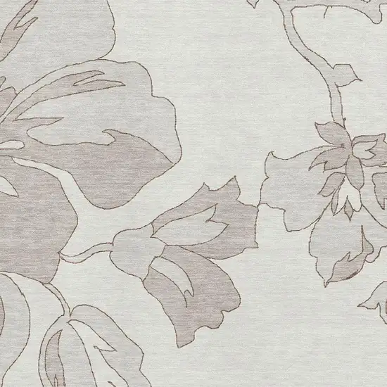 Ivory And Gray Floral Washable Area Rug With UV Protection Photo 3