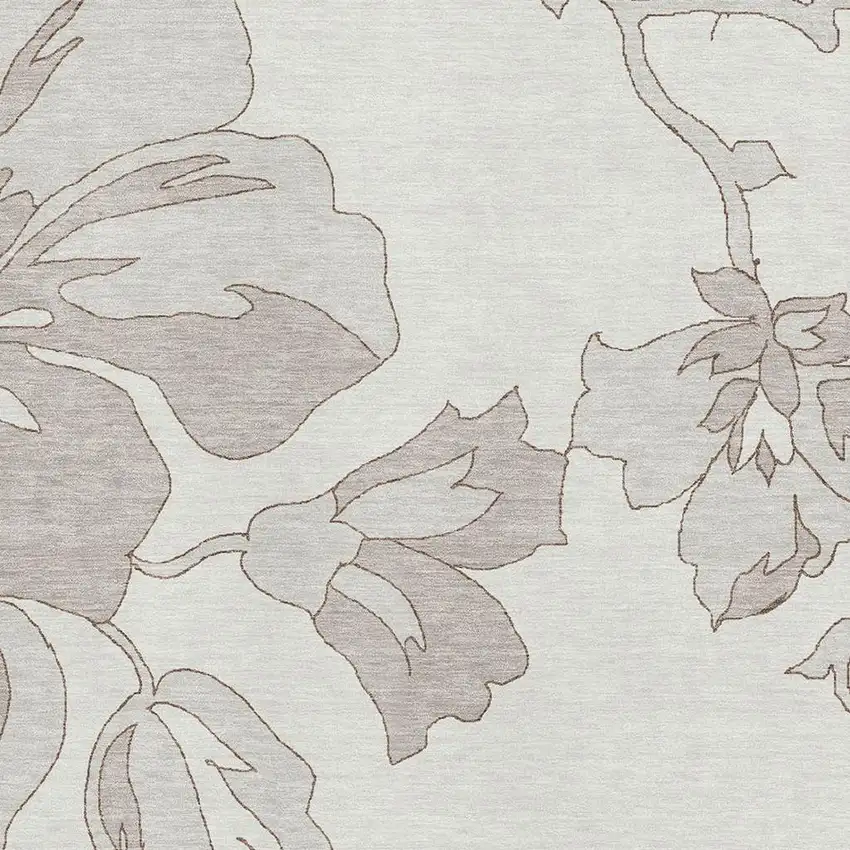 Ivory And Gray Floral Washable Area Rug With UV Protection Photo 3