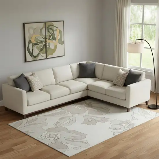 Ivory And Gray Floral Washable Area Rug With UV Protection Photo 1