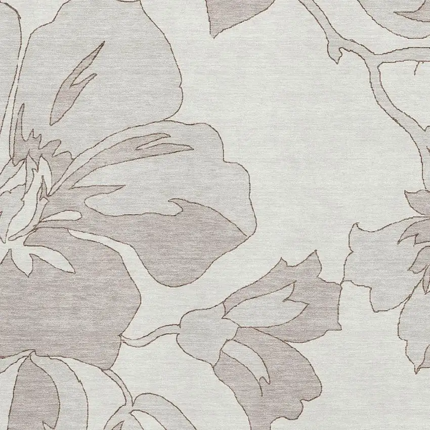 Ivory And Gray Floral Washable Area Rug With UV Protection Photo 3