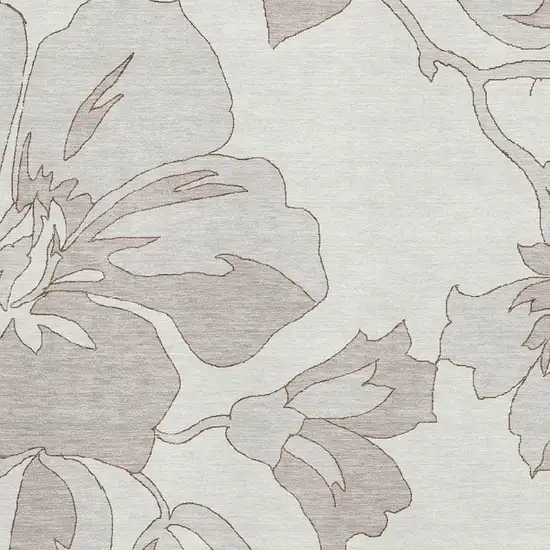 Ivory And Gray Floral Washable Area Rug With UV Protection Photo 3