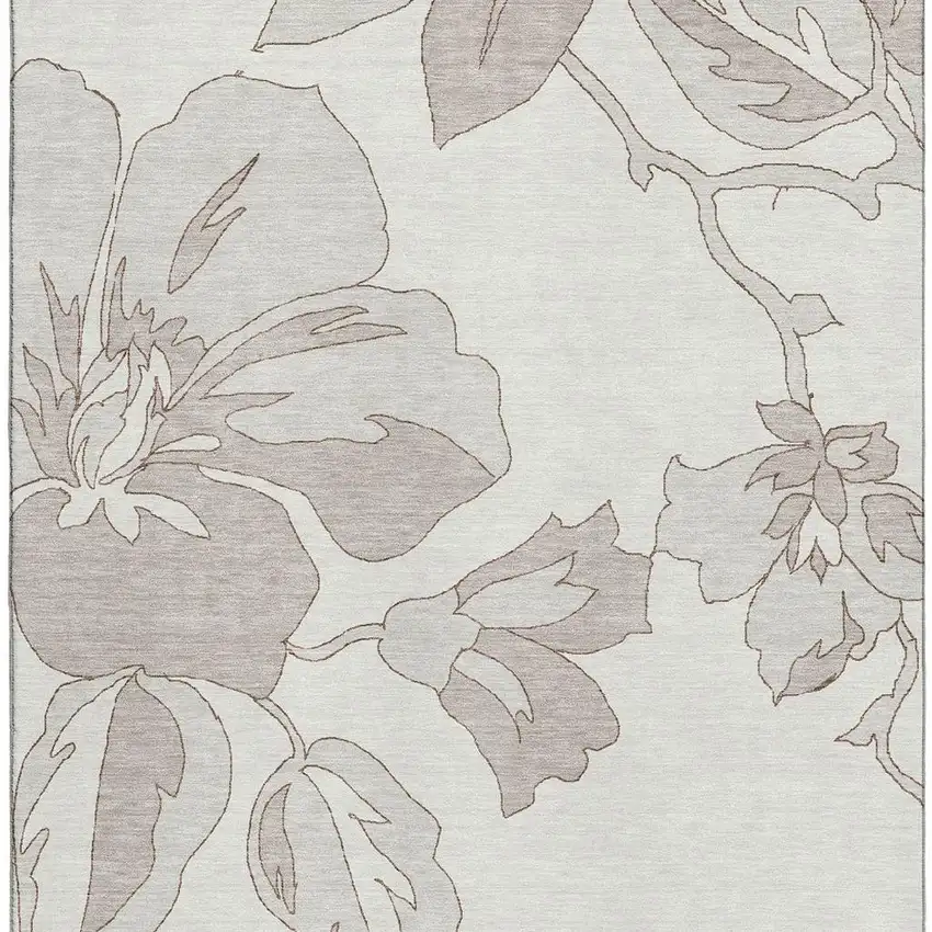 Ivory And Gray Floral Washable Area Rug With UV Protection Photo 4
