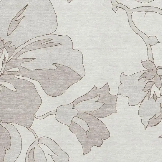 Ivory And Gray Floral Washable Area Rug With UV Protection Photo 3
