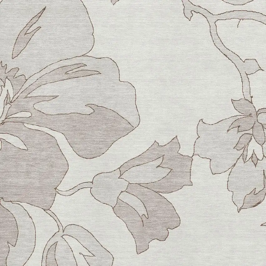 Ivory And Gray Floral Washable Area Rug With UV Protection Photo 3