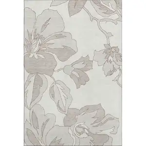 Photo of Ivory And Gray Floral Washable Area Rug With UV Protection