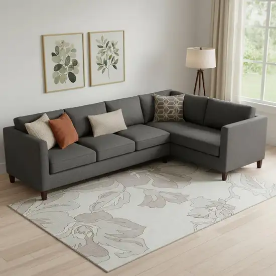 Ivory And Gray Floral Washable Area Rug With UV Protection Photo 1