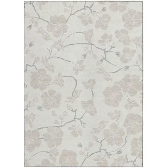 Ivory And Gray Floral Washable Indoor Outdoor Area Rug Photo 6