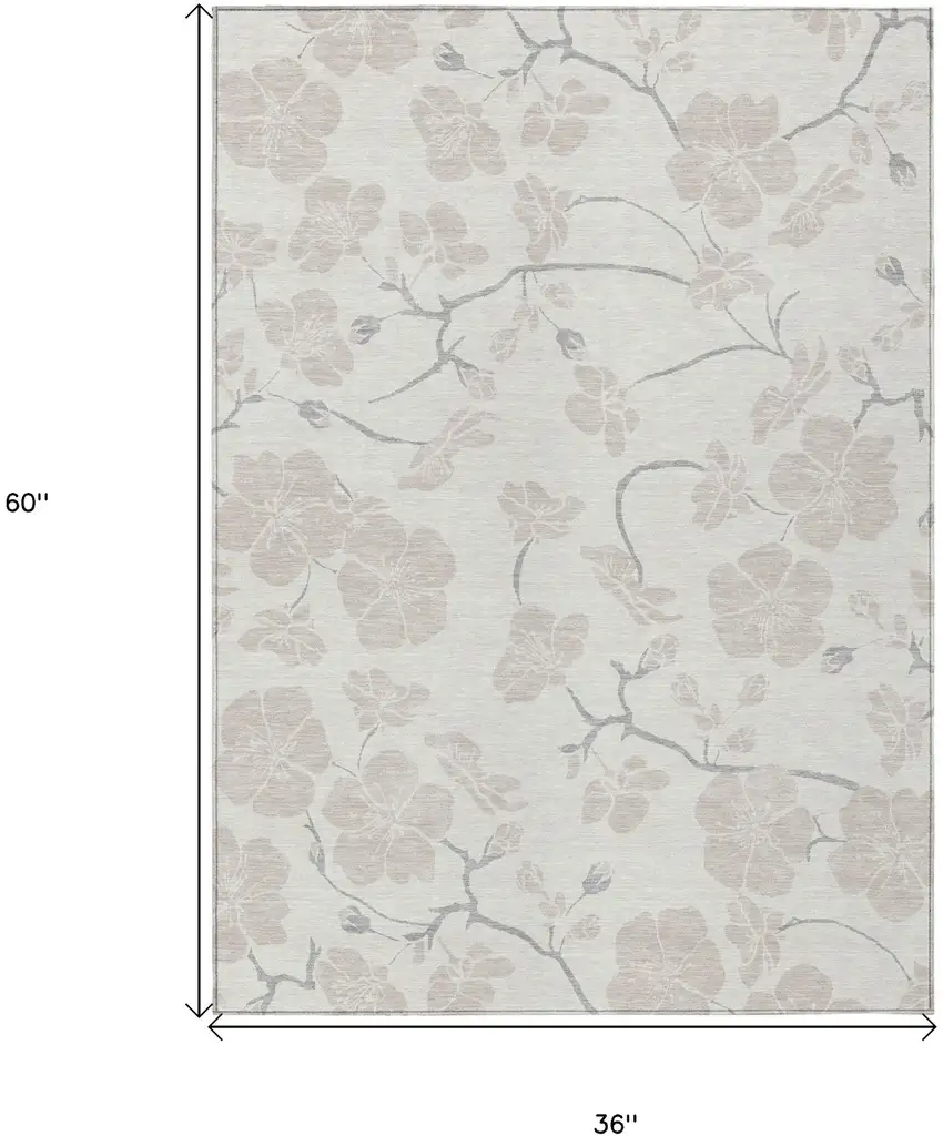 Ivory And Gray Floral Washable Indoor Outdoor Area Rug Photo 3