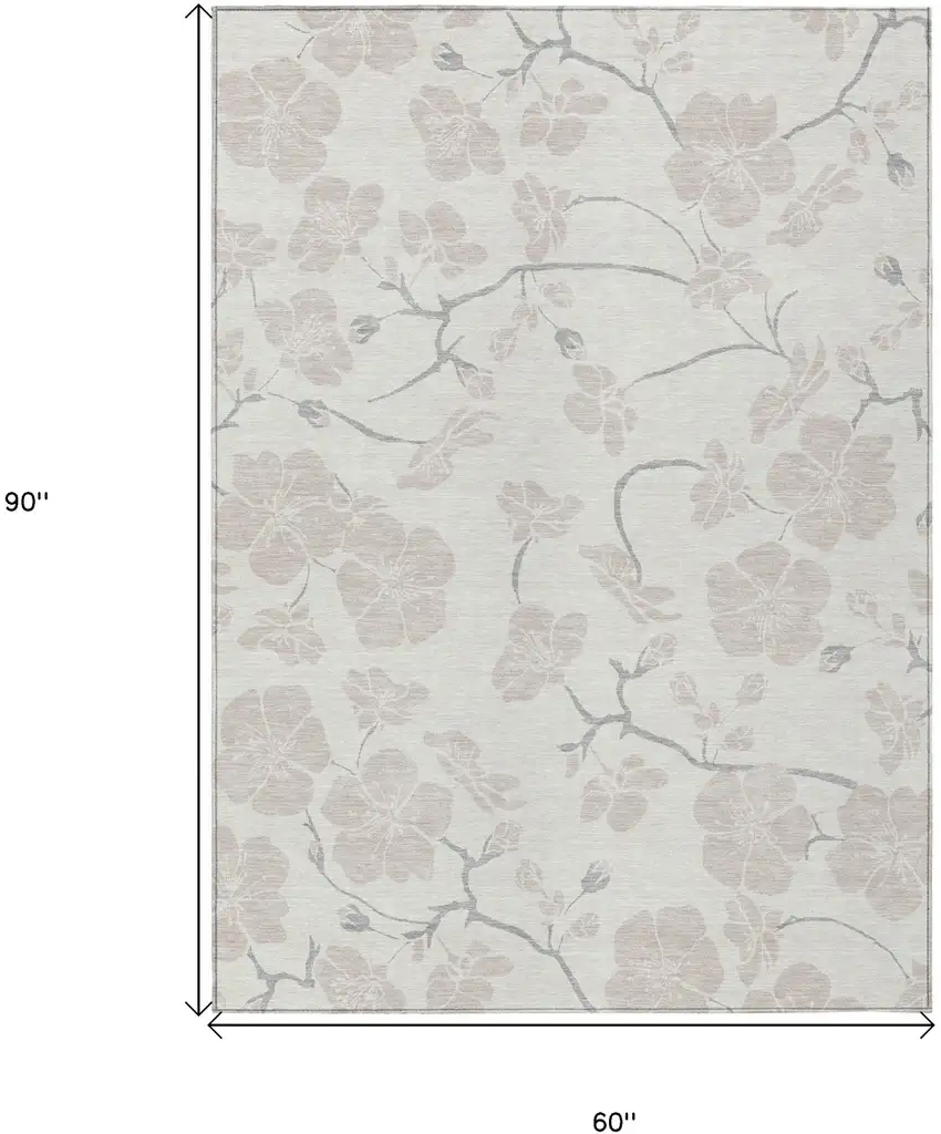 Ivory And Gray Floral Washable Indoor Outdoor Area Rug Photo 3