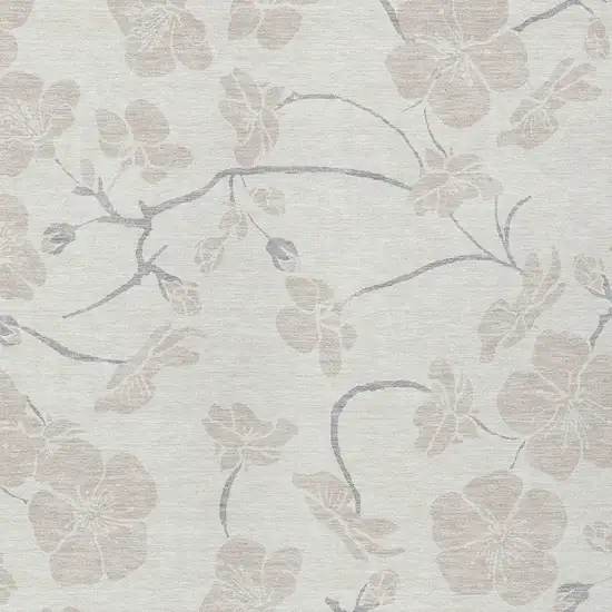 Ivory And Gray Floral Washable Indoor Outdoor Area Rug Photo 6