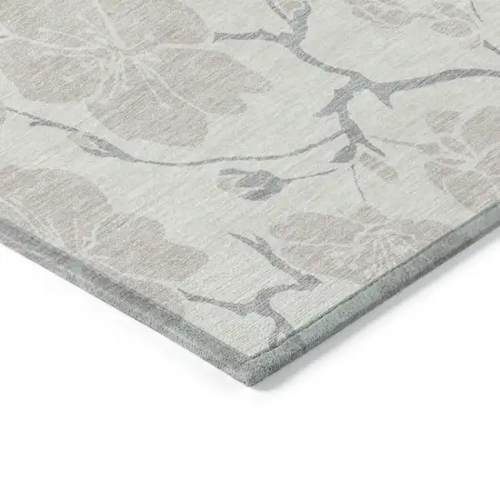 Ivory And Gray Floral Washable Indoor Outdoor Area Rug Photo 3