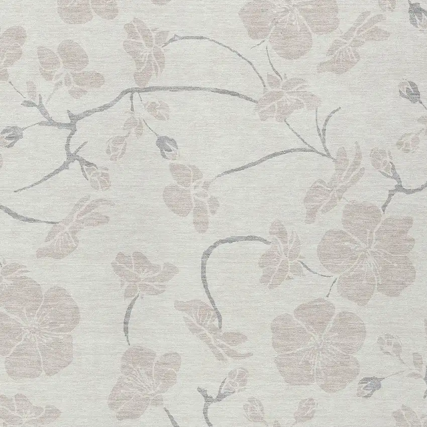 Ivory And Gray Floral Washable Indoor Outdoor Area Rug Photo 4