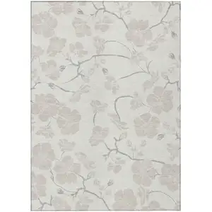 Photo of Ivory And Gray Floral Washable Indoor Outdoor Area Rug
