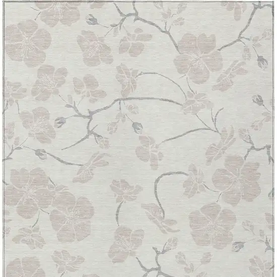 Ivory And Gray Floral Washable Indoor Outdoor Area Rug Photo 5