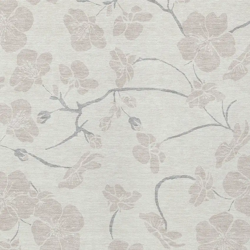 Ivory And Gray Floral Washable Indoor Outdoor Area Rug Photo 6