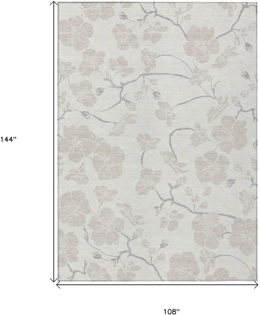 Ivory And Gray Floral Washable Indoor Outdoor Area Rug Photo 3