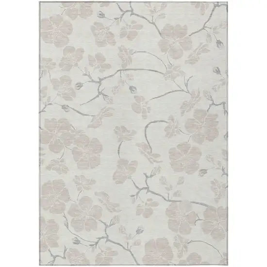 Ivory And Gray Floral Washable Indoor Outdoor Area Rug Photo 2