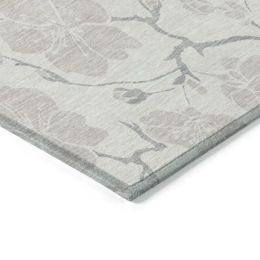 Ivory And Gray Floral Washable Indoor Outdoor Area Rug Photo 5