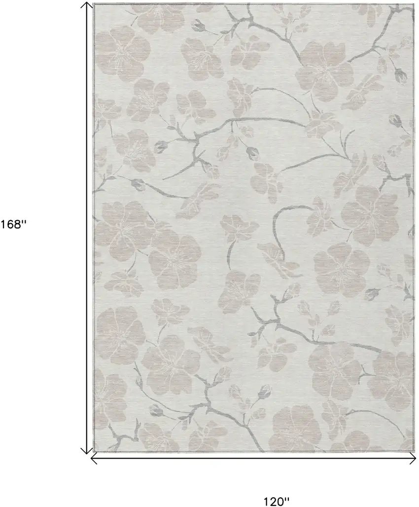 Ivory And Gray Floral Washable Indoor Outdoor Area Rug Photo 3