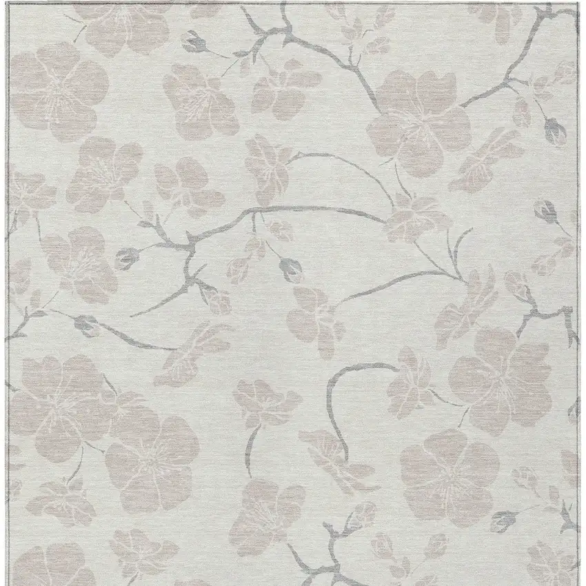 Ivory And Gray Floral Washable Indoor Outdoor Area Rug Photo 7