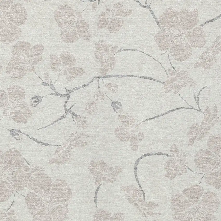 Ivory And Gray Floral Washable Indoor Outdoor Area Rug Photo 6