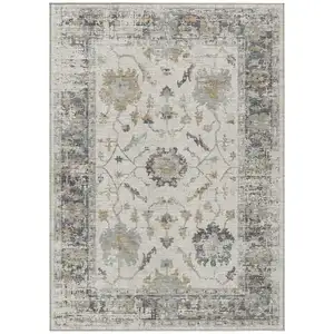 Photo of Ivory And Gray Floral Washable Indoor Outdoor Area Rug