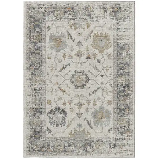 Ivory And Gray Floral Washable Indoor Outdoor Area Rug Photo 4