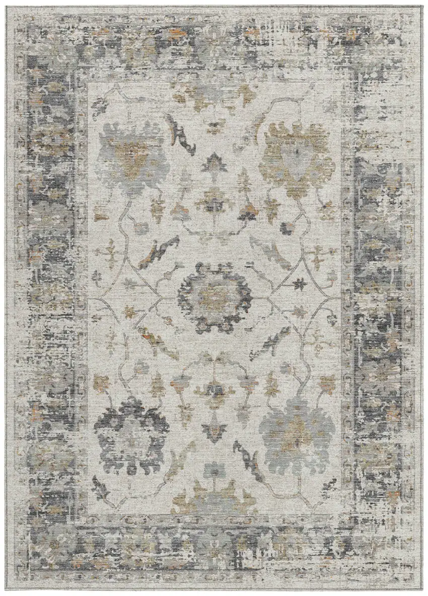 Ivory And Gray Floral Washable Indoor Outdoor Area Rug Photo 4