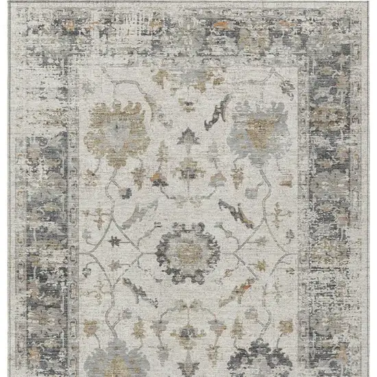 Ivory And Gray Floral Washable Indoor Outdoor Area Rug Photo 3