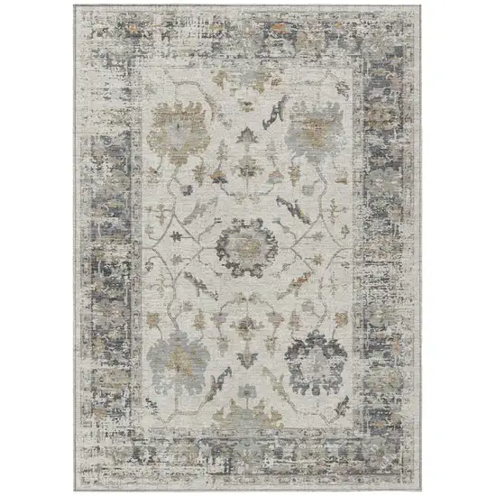 Ivory And Gray Floral Washable Indoor Outdoor Area Rug Photo 1