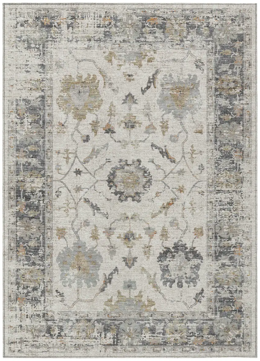 Ivory And Gray Floral Washable Indoor Outdoor Area Rug Photo 1