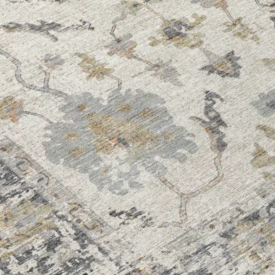 Ivory And Gray Floral Washable Indoor Outdoor Area Rug Photo 9