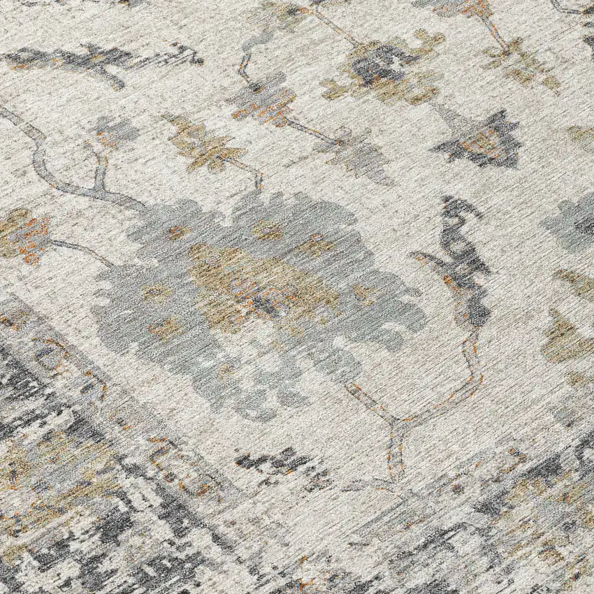 Ivory And Gray Floral Washable Indoor Outdoor Area Rug Photo 9