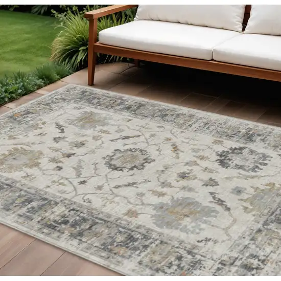 Ivory And Gray Floral Washable Indoor Outdoor Area Rug Photo 2