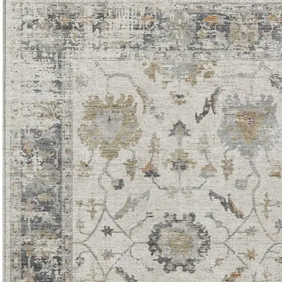 Ivory And Gray Floral Washable Indoor Outdoor Area Rug Photo 7