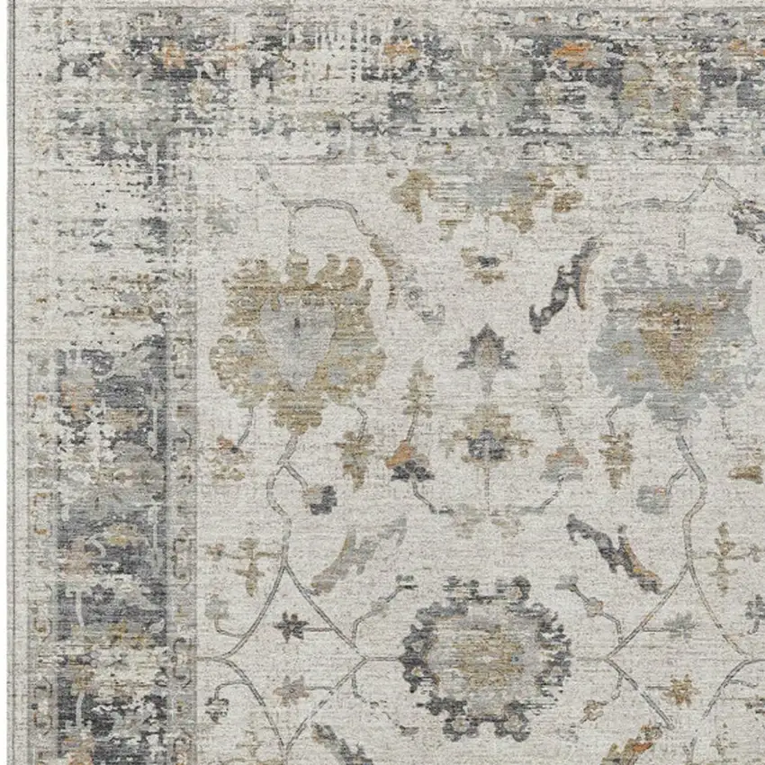 Ivory And Gray Floral Washable Indoor Outdoor Area Rug Photo 7