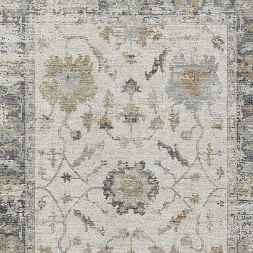 Ivory And Gray Floral Washable Indoor Outdoor Area Rug Photo 3