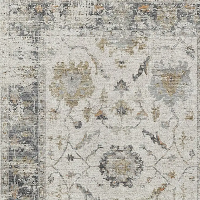 Ivory And Gray Floral Washable Indoor Outdoor Area Rug Photo 3