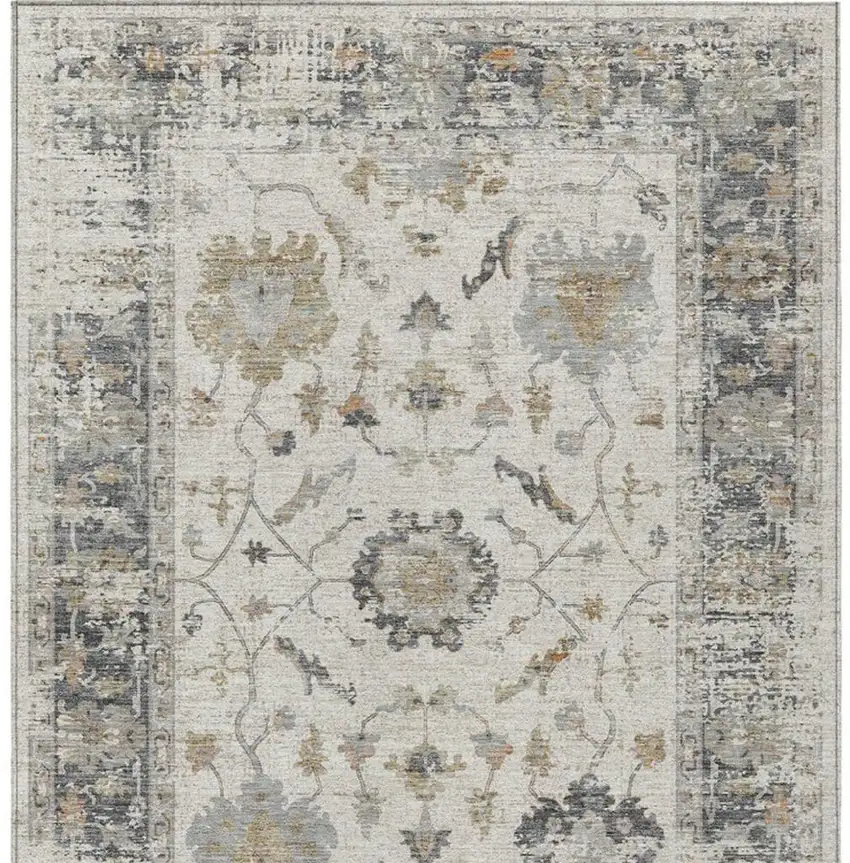 Ivory And Gray Floral Washable Indoor Outdoor Area Rug Photo 9
