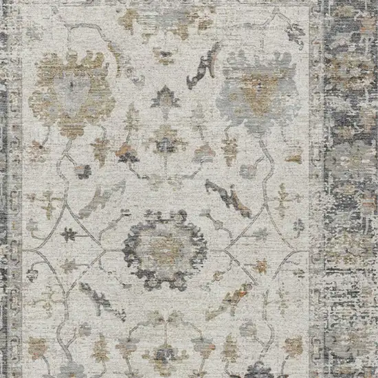 Ivory And Gray Floral Washable Indoor Outdoor Area Rug Photo 7