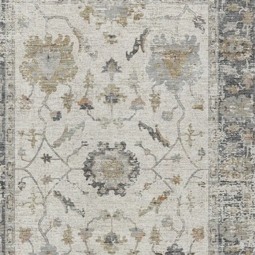 Ivory And Gray Floral Washable Indoor Outdoor Area Rug Photo 7
