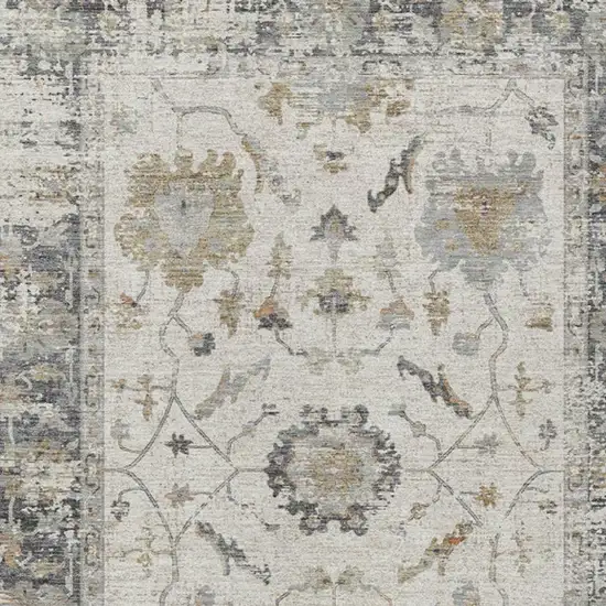 Ivory And Gray Floral Washable Indoor Outdoor Area Rug Photo 3